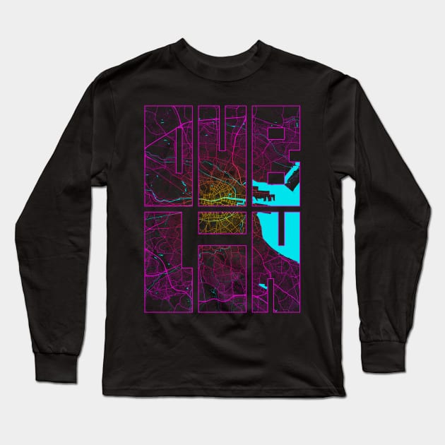 Dublin, Ireland City Map Typography - Neon Long Sleeve T-Shirt by deMAP Studio